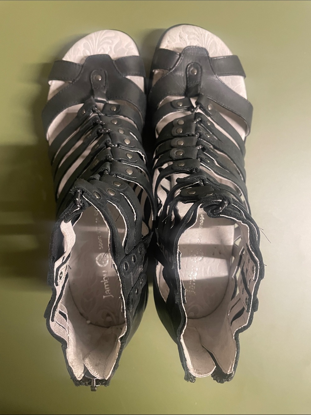 Jambo Sugar Black Leather Wedge Sandals, 9M - Picture 6 of 10